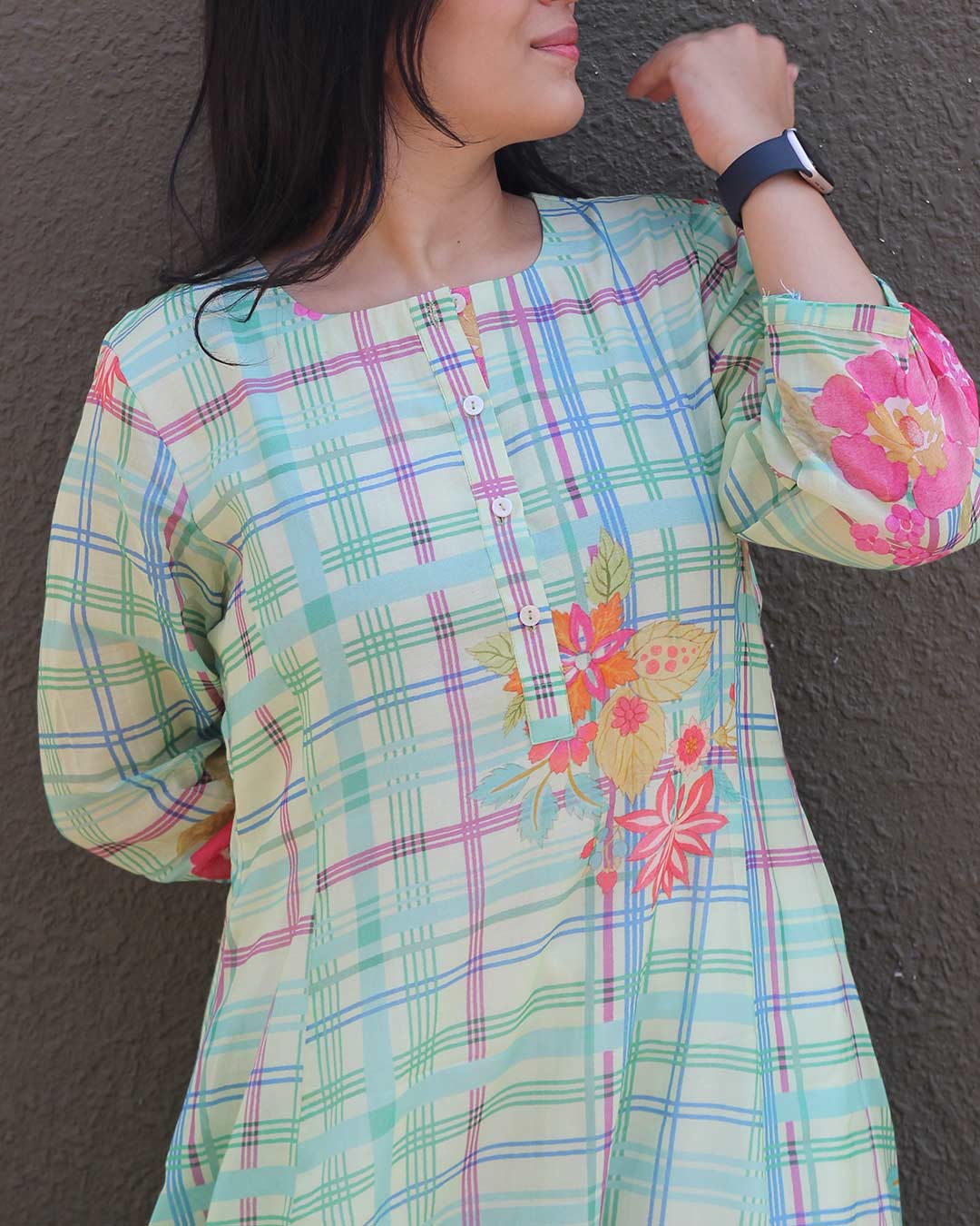 Mint Sorbet Checks Long Kurta
