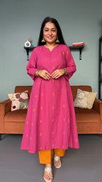 Sonam Pink Hand Woven Kali Cotton Kurta