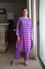Orchid Pink Co-ord Set in Handwoven Cotton Checks
