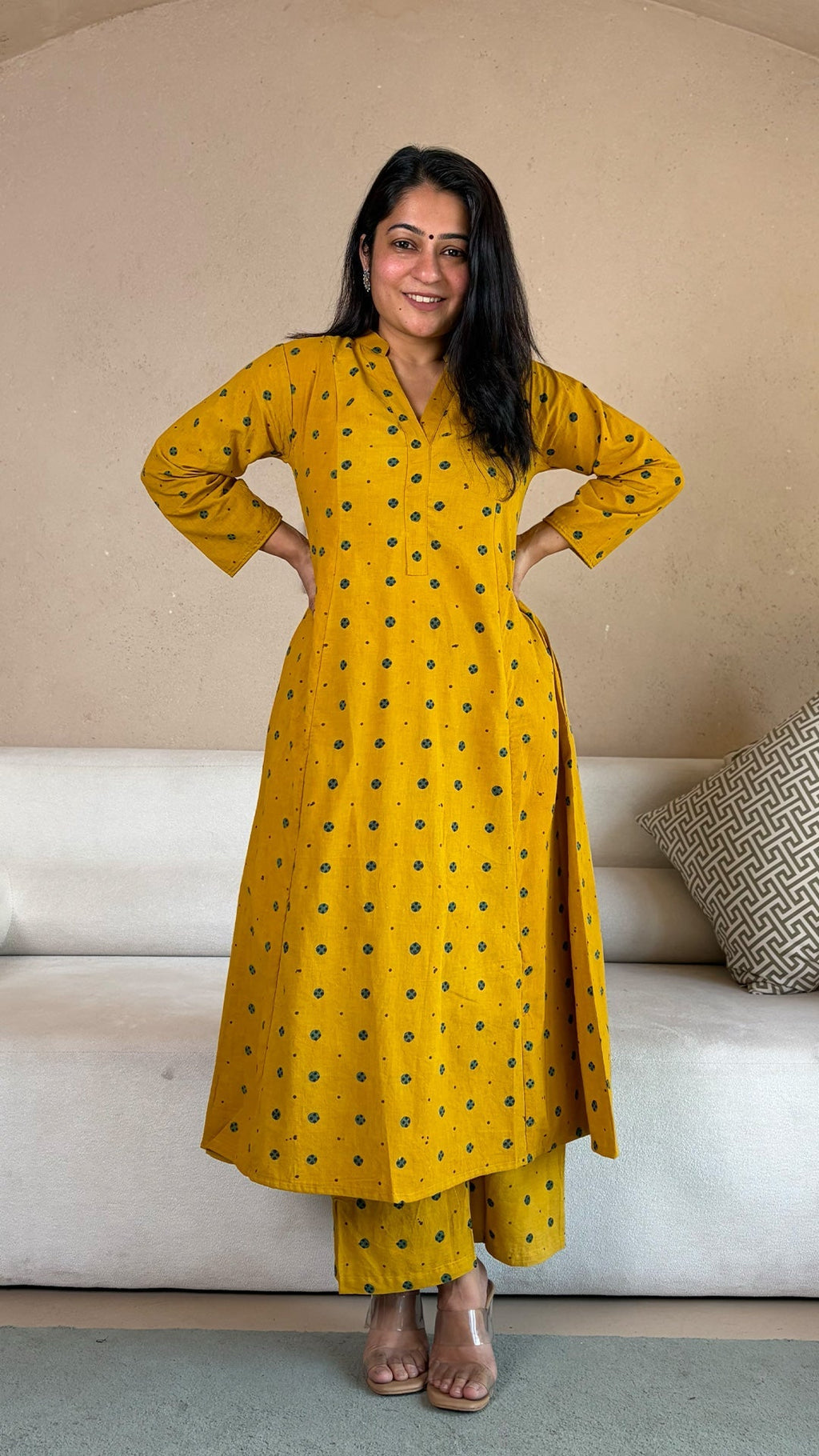 Aditi Ajrakh Kali Kurta In Cotton - Yellow