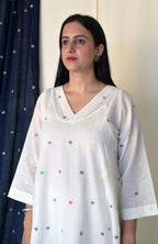Pearl White Jamdani Phiran with Off White Pyjama