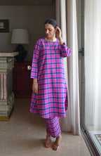 Orchid Pink Co-ord Set in Handwoven Cotton Checks