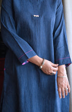 Navy Blue Striped Co-ord Set in Handwoven Cotton