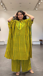 Joe Ajrakh Cotton Kaftan Co-ord - Yellow/Green