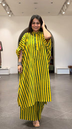 Joe Ajrakh Cotton Kaftan Co-ord - Yellow/Green