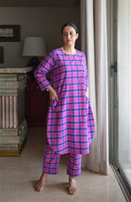 Orchid Pink Co-ord Set in Handwoven Cotton Checks