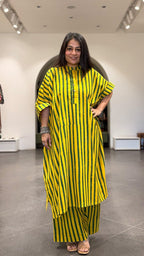 Joe Ajrakh Cotton Kaftan Co-ord - Yellow/Green