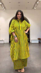 Joe Ajrakh Cotton Kaftan Co-ord - Yellow/Green