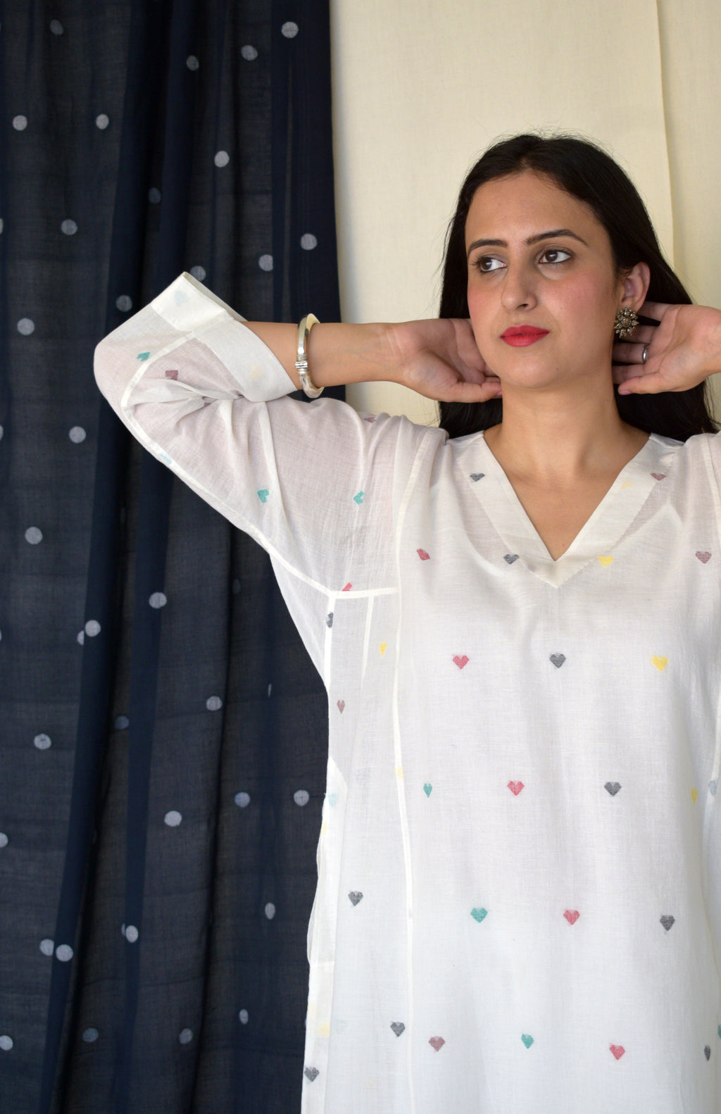 Pearl White Jamdani Phiran with Off White Pyjama