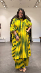 Joe Ajrakh Cotton Kaftan Co-ord - Yellow/Green