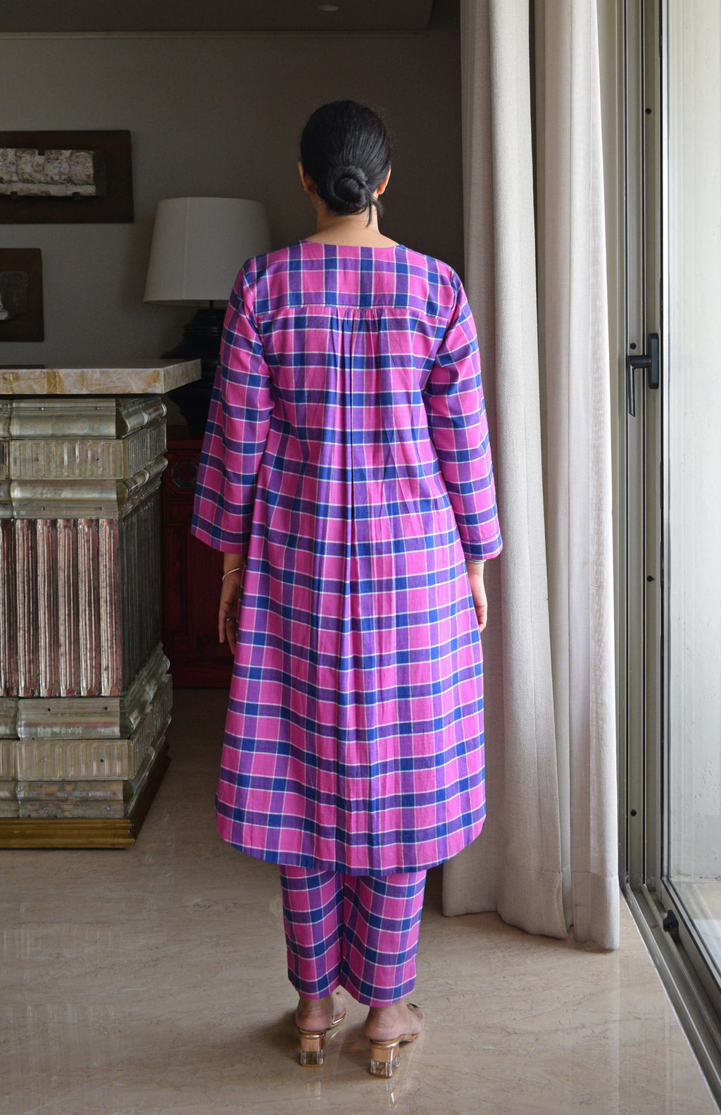 Orchid Pink Co-ord Set in Handwoven Cotton Checks