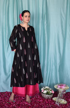 Shyam Chanderi Set with Hand Embroidered A line Kurta and Wide Legged Pyjama