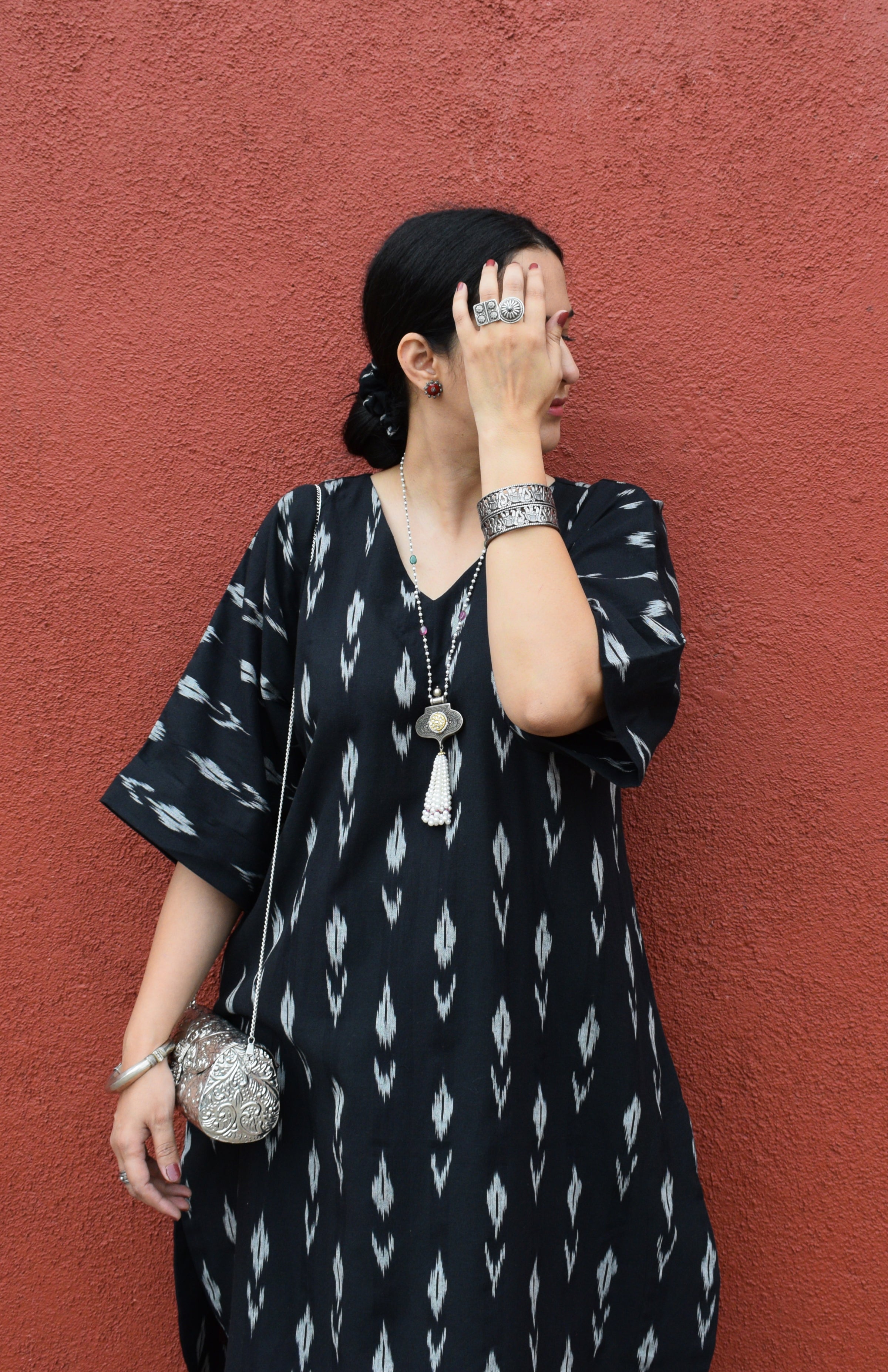 Black Ikat Choga Kurta