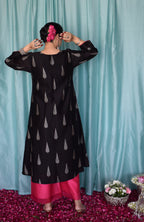 Shyam Chanderi Set with Hand Embroidered A line Kurta and Wide Legged Pyjama