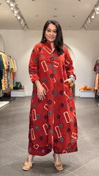 Antara Ajrakh Handblock Kurta In Cotton - Red