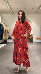 Antara Ajrakh Handblock Kurta In Cotton - Red