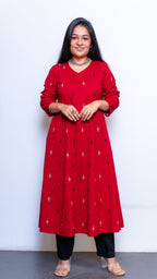 Adah Red Hand Woven Kali Kurta