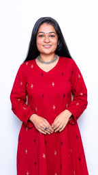 Adah Red Hand Woven Kali Kurta