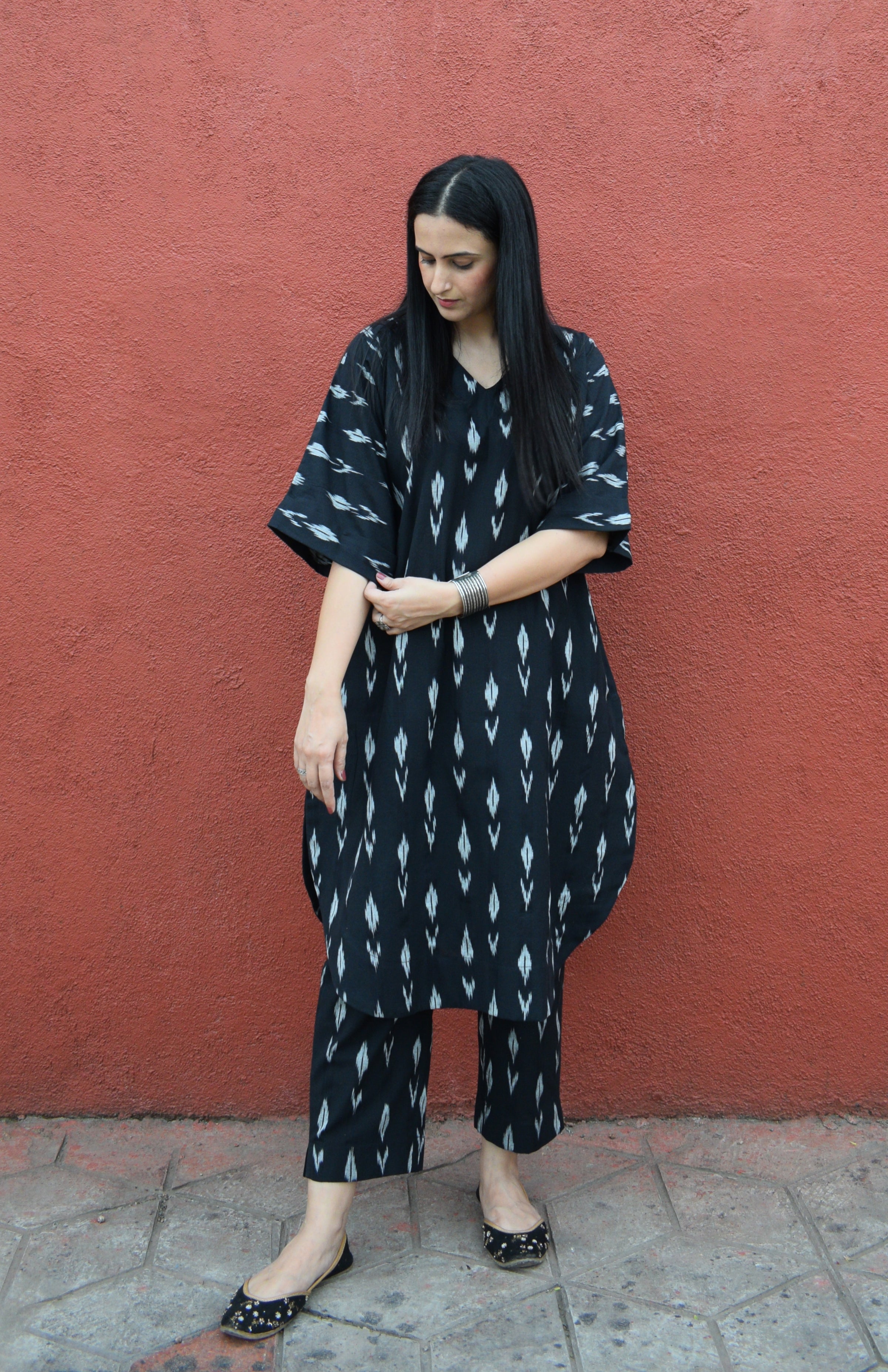 Black Ikat Choga Kurta