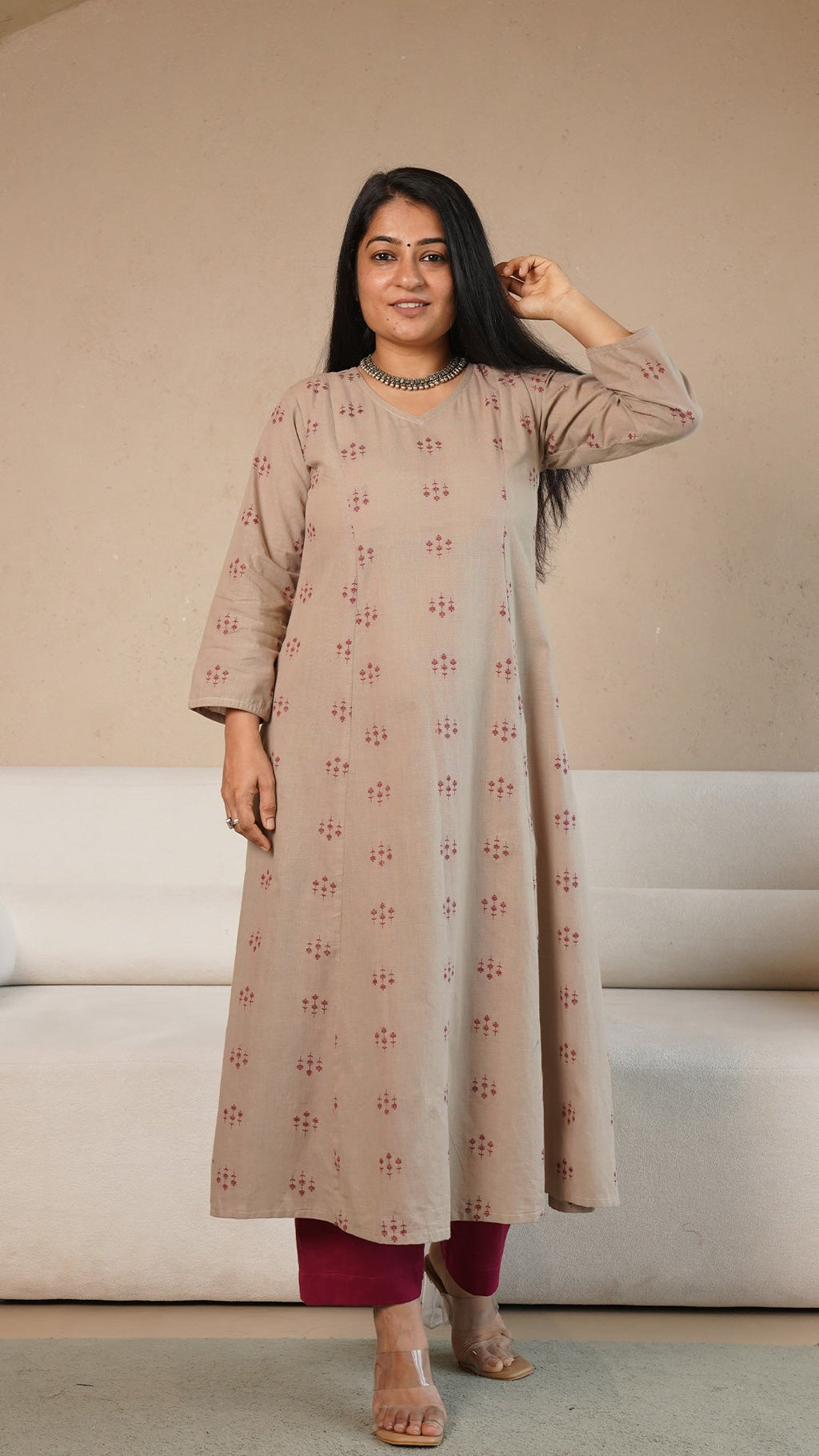 Kriti Hand Woven Kali Cotton Kurta - Sand