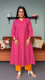Sonam Pink Hand Woven Kali Cotton Kurta