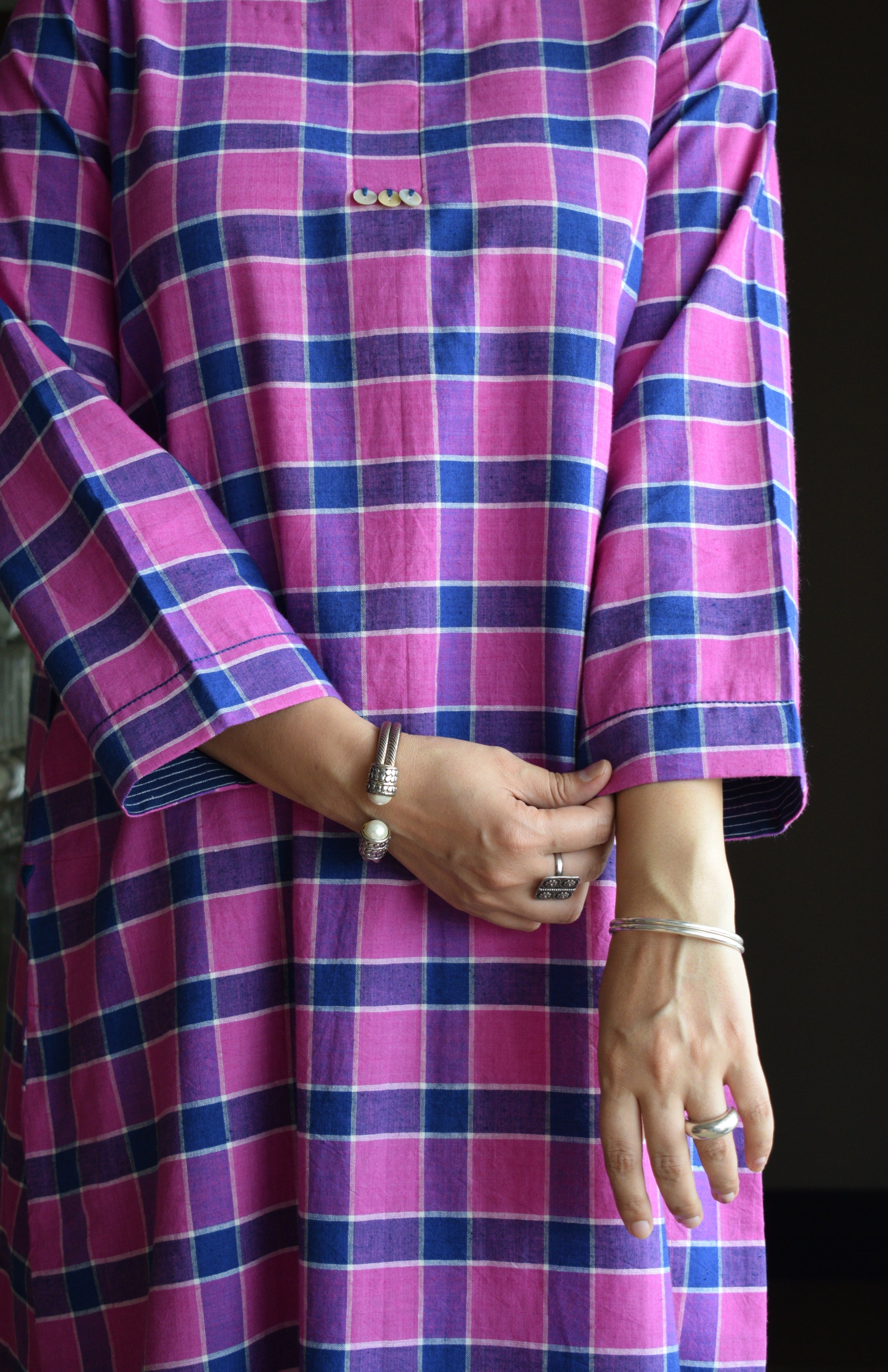 Orchid Pink Co-ord Set in Handwoven Cotton Checks