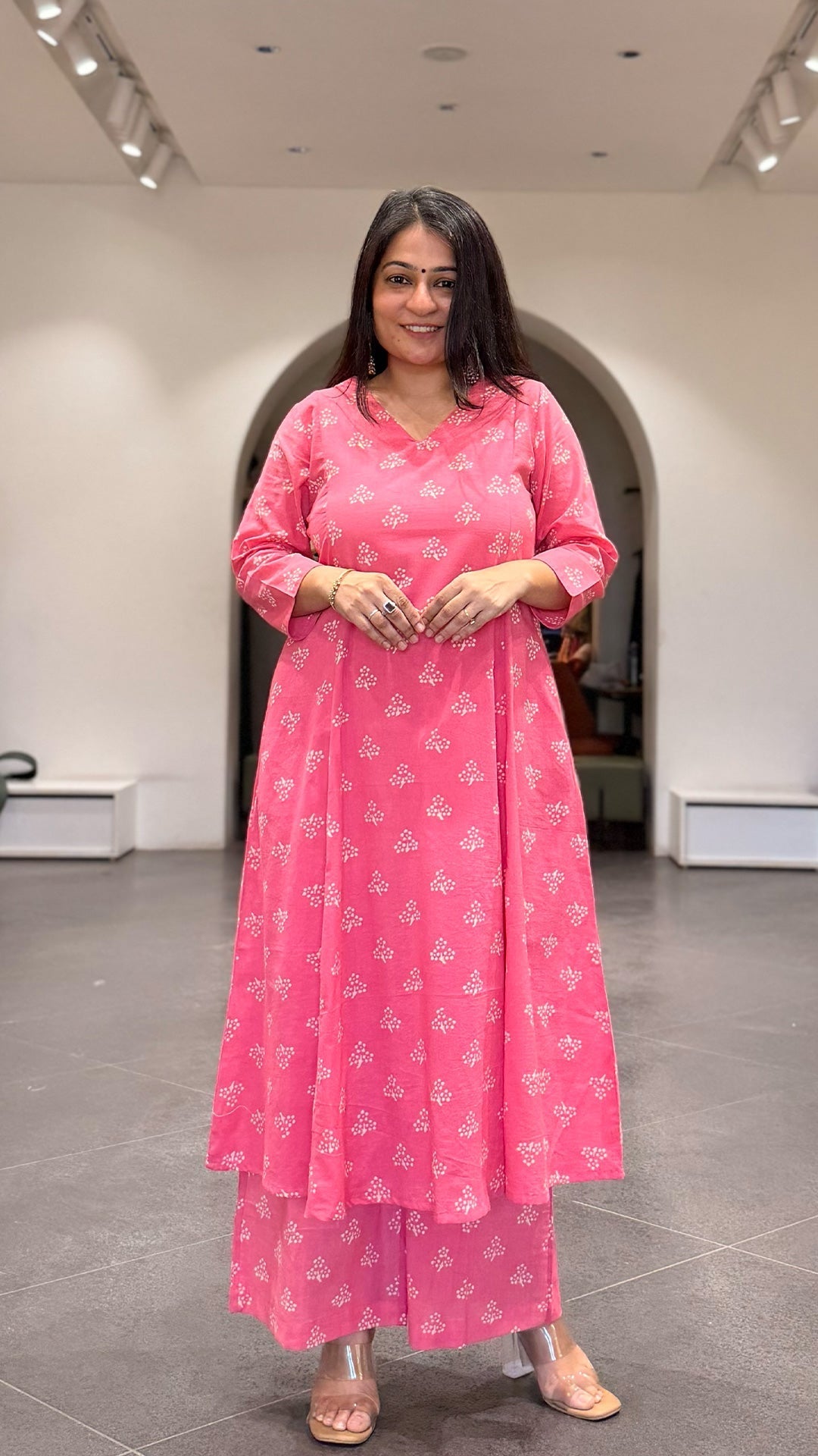 Taasha Cotton Hand Block Kurta Set- Baby Pink