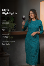 Teal Knot in Space Viscose Printed Kurta