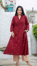 Kheya Flower Motif Hand Woven Kali Cotton Kurta - Maroon
