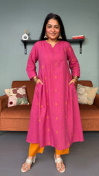 Sonam Pink Hand Woven Kali Cotton Kurta