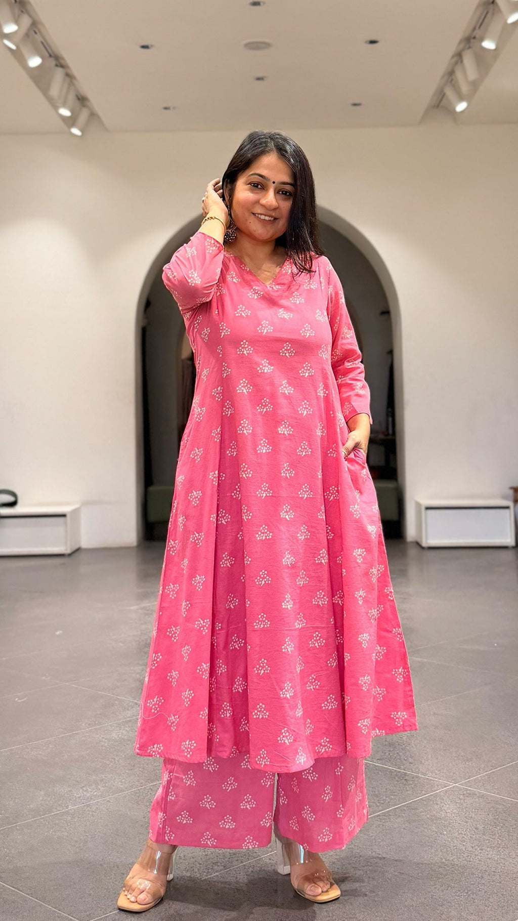 Taasha Cotton Hand Block Kurta Set- Baby Pink
