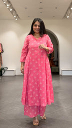 Taasha Cotton Hand Block Kurta Set- Baby Pink