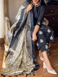 Black Embroidered Cotton Kurta and Pant Set with Dupatta