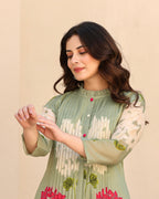 Olive Green Bloom Pintex Mul Cotton A Line Kurta Set