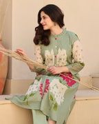 Olive Green Bloom Pintex Mul Cotton A Line Kurta Set
