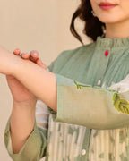Olive Green Bloom Pintex Mul Cotton A Line Kurta Set