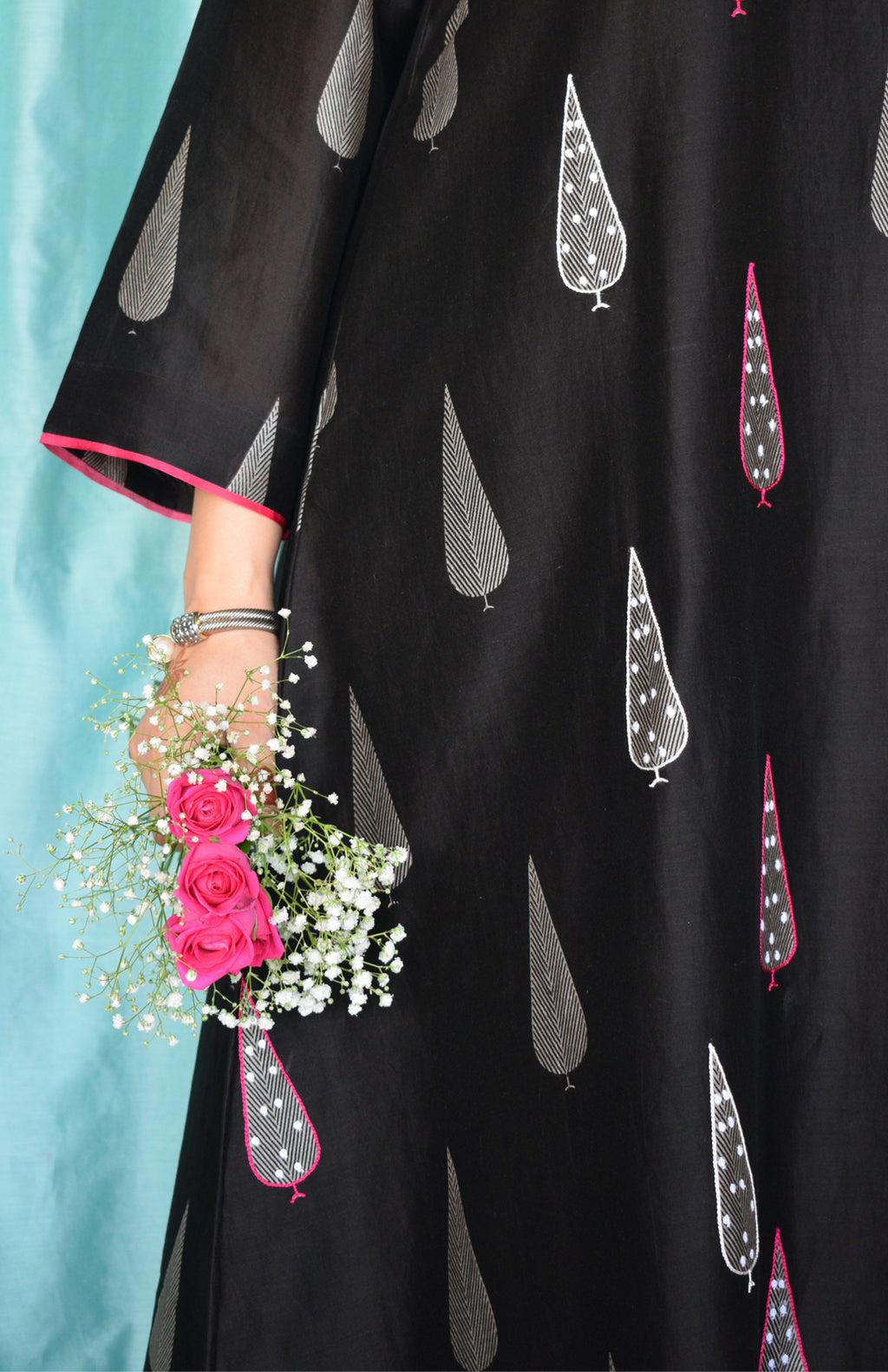 Shyam Chanderi Set with Hand Embroidered A line Kurta and Wide Legged Pyjama