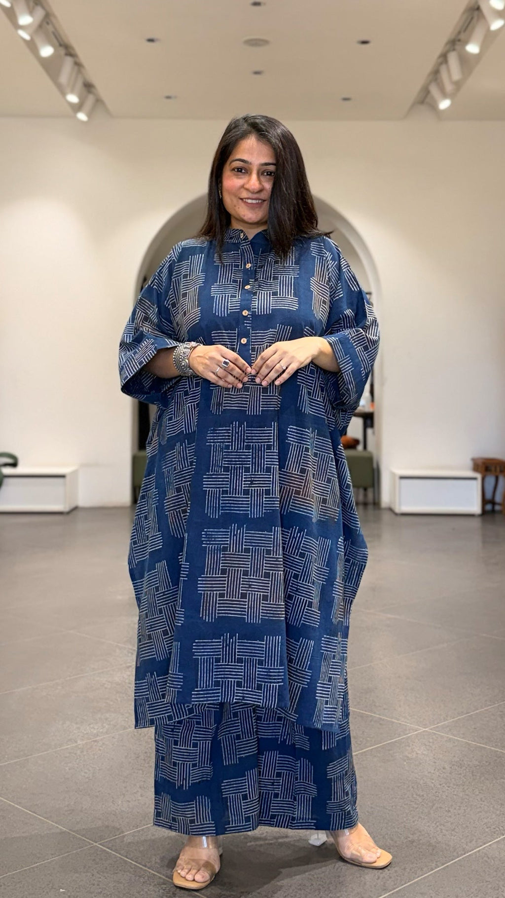 Jessica Ajrakh Cotton Kaftan Co-ord - Indigo