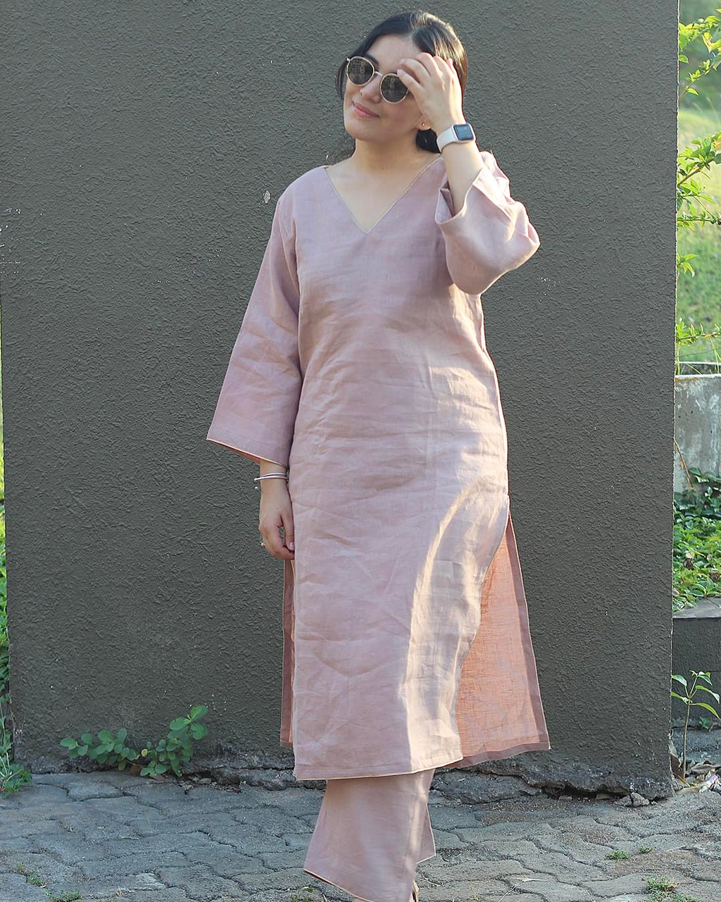 Aira Dusty pink Premium Linen Kurta Set - Set of 2