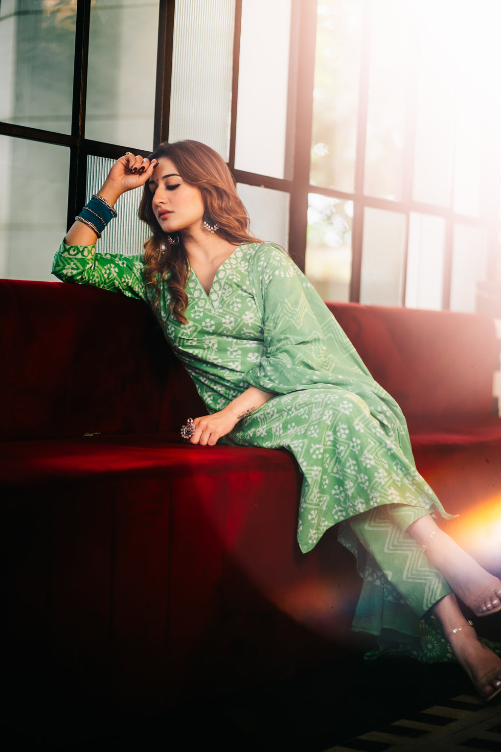Lime Dabu Straight Suit Set