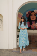 Bloomscape Blue Viscose Co-ord with Boat Neck & 3/4th Sleeves