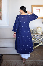 Midnight Blue Jamdani Phiran with White pyjama
