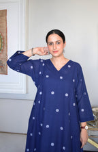 Midnight Blue Jamdani Phiran with White pyjama
