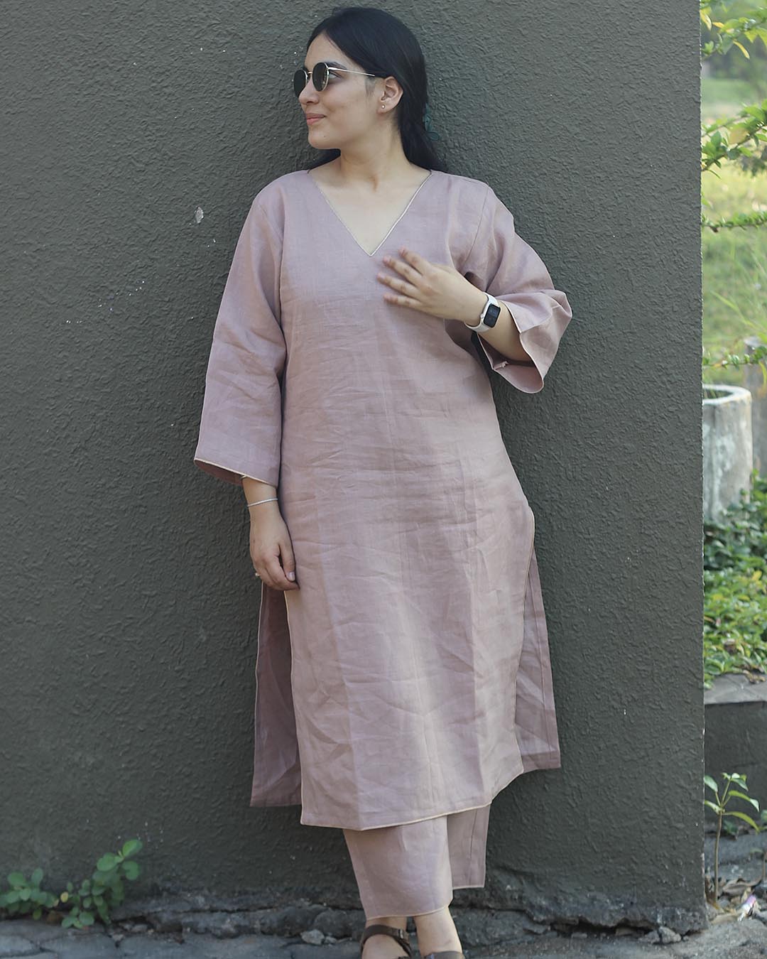 Aira Dusty pink Premium Linen Kurta Set - Set of 2