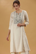 Cream Embroidered Flex Cotton Straight Kurta