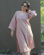 Aira Dusty pink Premium Linen Kurta Set - Set of 2