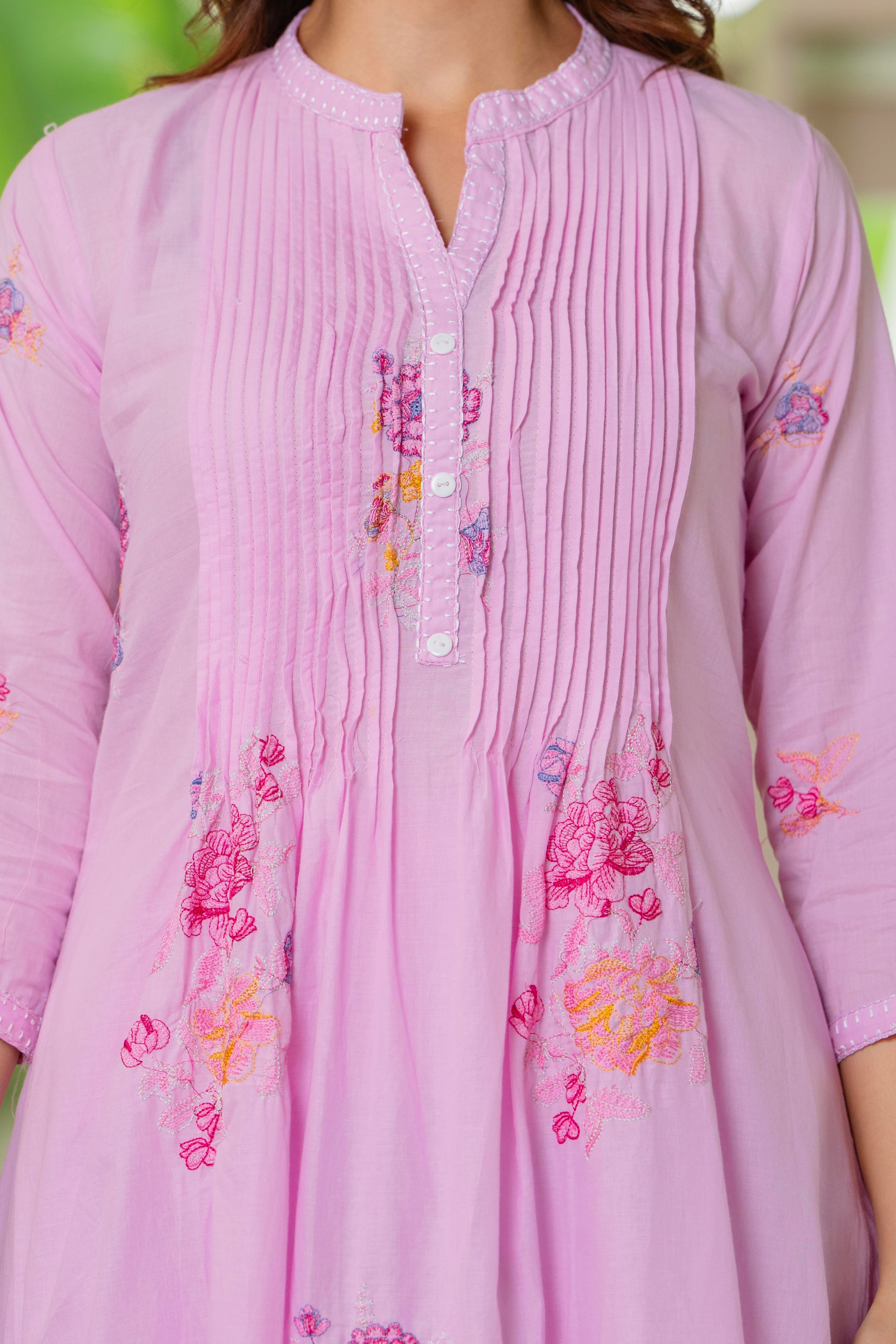 Pink Embroidered Printx Work Cotton Co-Ord Set