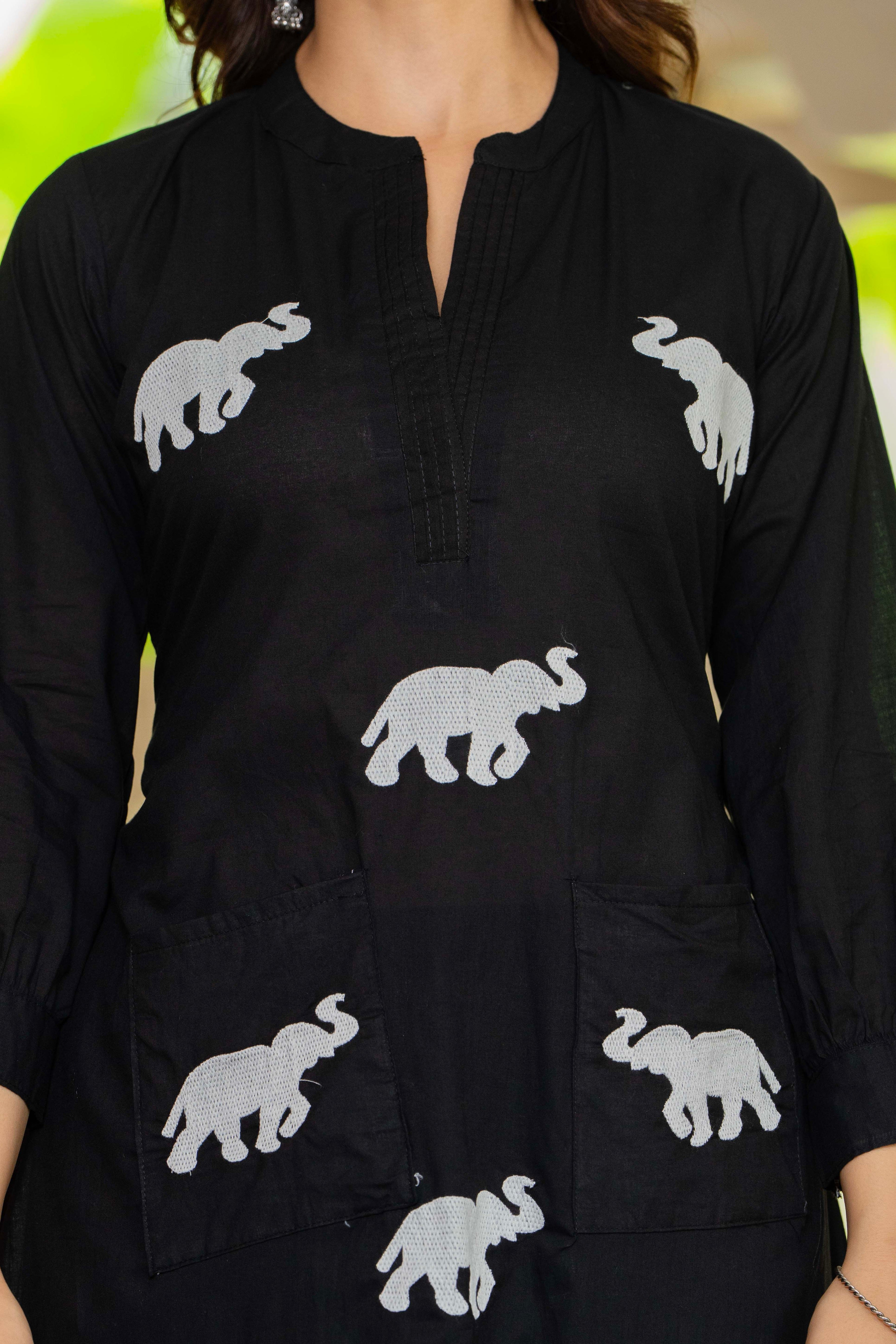 Black Embroidered Cotton Co-Ord Set