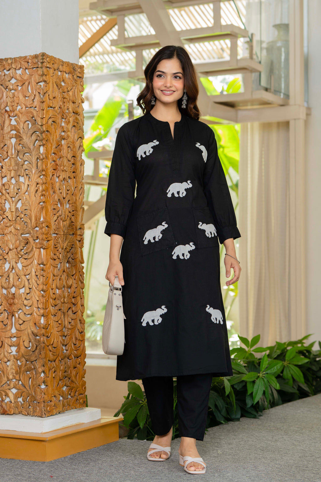 Black Embroidered Cotton Co-Ord Set