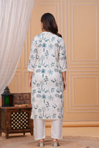 Blue White Printed Cotton Kurta and Pant Set